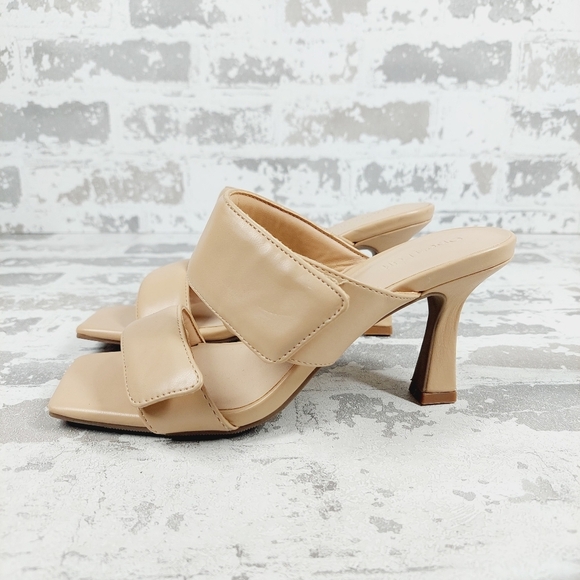 NEW Open Edit Edquincy Tan Cream Slip On Summer Heeled Sandals E956 - Picture 1 of 14